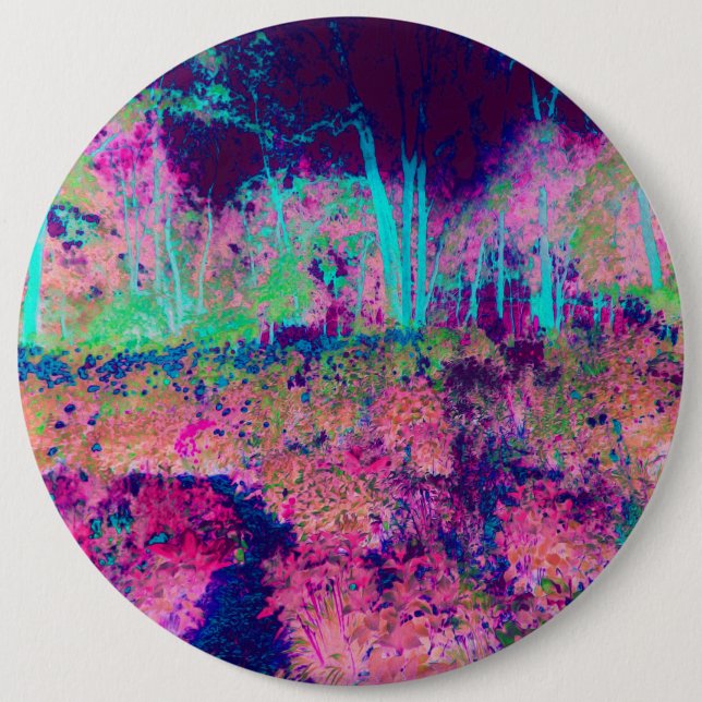 Impressionistic Purple and Hot Pink Landscape Button (Front)