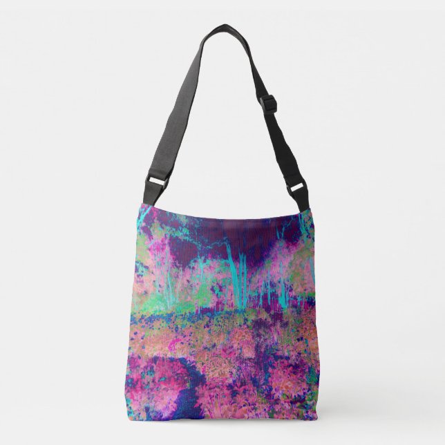 Impressionistic Purple and Hot Pink Landscape Crossbody Bag (Front)