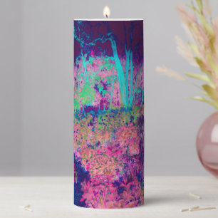 Impressionistic Purple and Hot Pink Landscape Pillar Candle