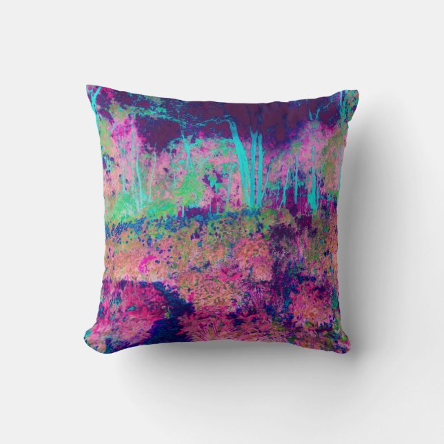 Impressionistic Purple and Hot Pink Landscape Throw Pillow (Front)