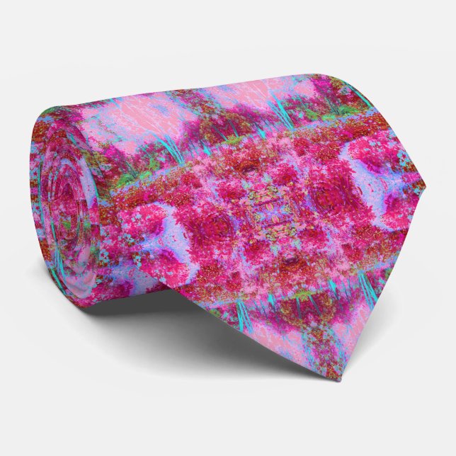 Impressionistic Red and Pink Garden Landscape Neck Tie (Rolled)