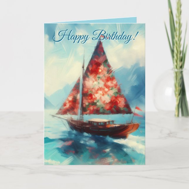 Impressionistic Sailboat Sailing Nautical Birthday Card (Front)