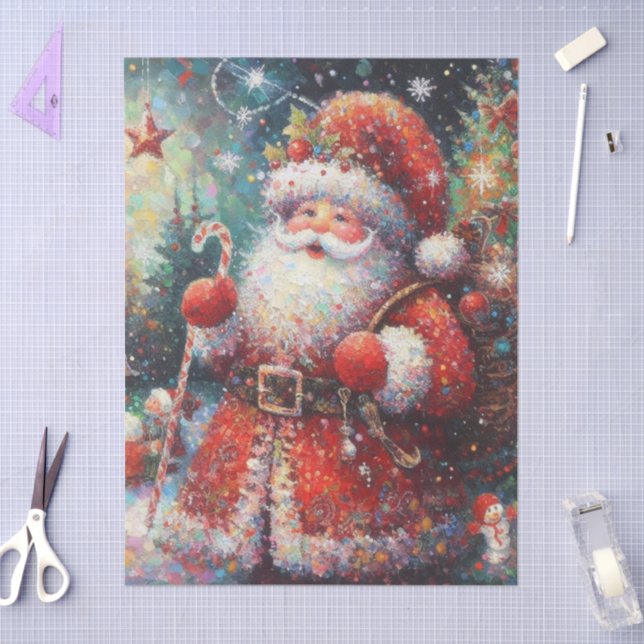 Impressionistic Santa Claus Christmas Decoupage Tissue Paper (Craft)