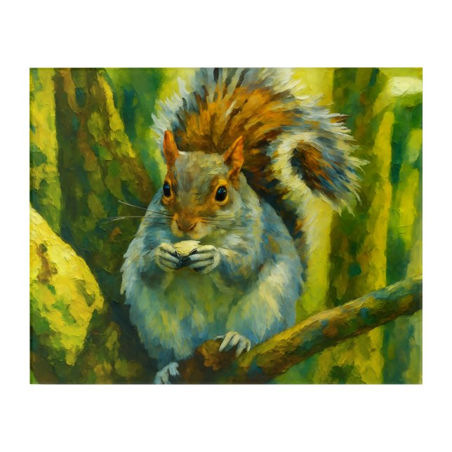 Impressionistic Squirrel in Forest Foliage Acrylic Print (Front)