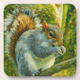 Impressionistic Squirrel in Forest Foliage Beverage Coaster
