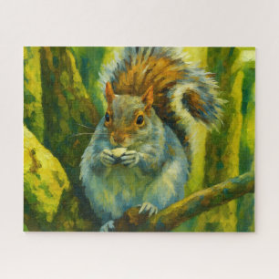 Impressionistic Squirrel in Forest Foliage Jigsaw Puzzle