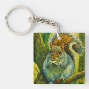 Impressionistic Squirrel in Forest Foliage Keychain