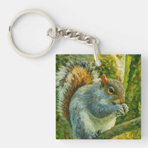 Impressionistic Squirrel in Forest Foliage Keychain
