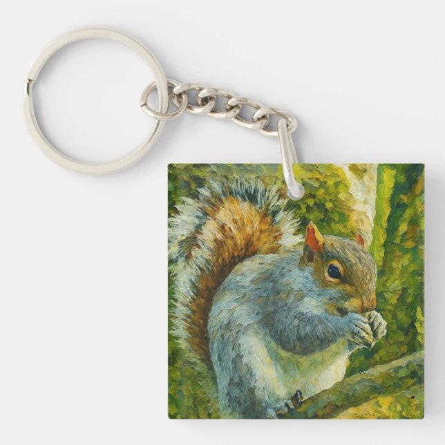 Impressionistic Squirrel in Forest Foliage Keychain (Front)