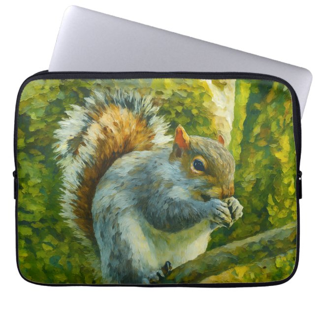 Impressionistic Squirrel in Forest Foliage Laptop Sleeve (Front)