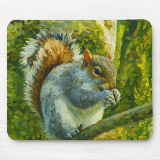 Impressionistic Squirrel in Forest Foliage Mouse Pad