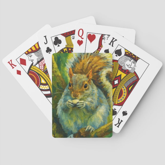 Impressionistic Squirrel in Forest Foliage Poker Cards (Back)