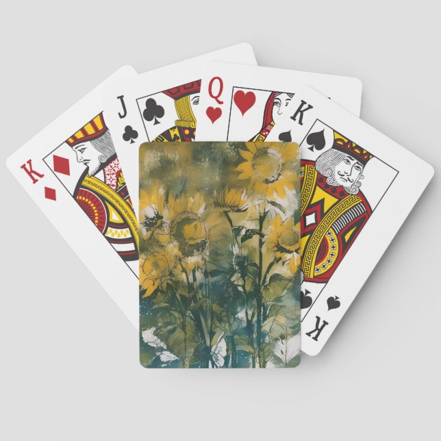 Impressionistic sunflower art poker cards (Back)