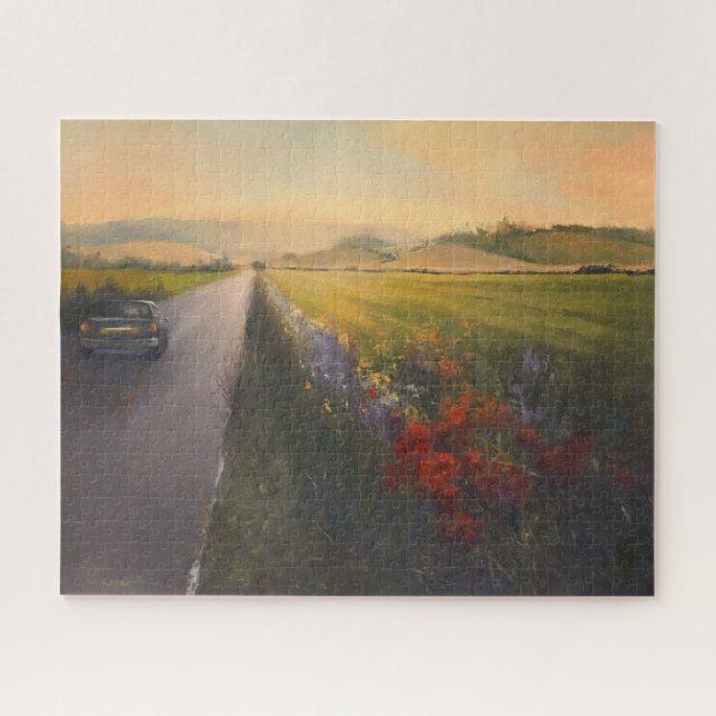 Impressionistic Wildflowers Country Road Painting Jigsaw Puzzle (Horizontal)