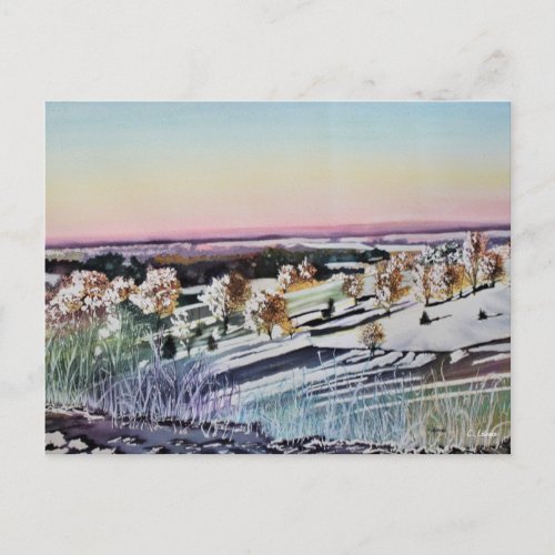 Impressionistic Winter Hillside Landscape Postcard