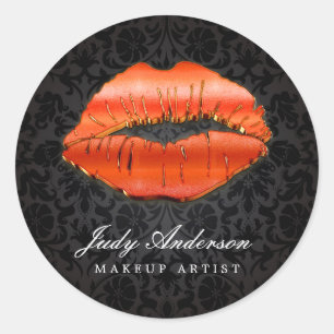 Impressive 3D Red Lips Classy Damask Makeup Artist Classic Round Sticker