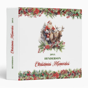 Impressive classic illustration Santa with rindeer 3 Ring Binder