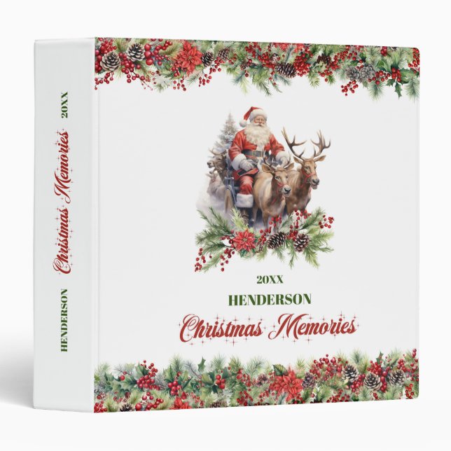 Impressive classic illustration Santa with rindeer 3 Ring Binder (Front/Spine)