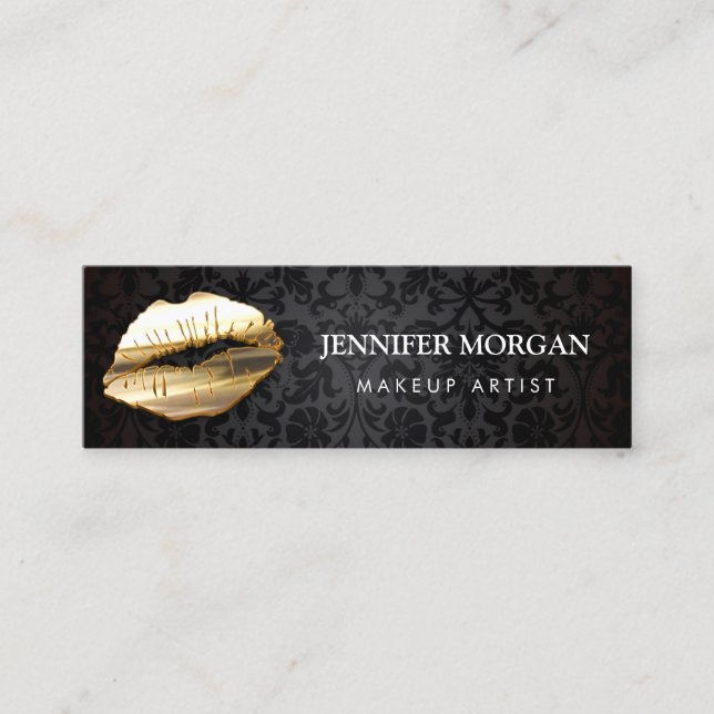 Impressive Eye Catching 3D Gold Lips Makeup Artist Mini Business Card (Front)