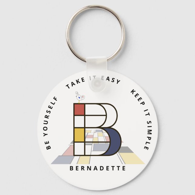 Impressive Neoplasticism Art Monogram. Letter B Keychain (Front)
