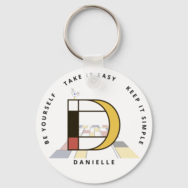 Impressive Neoplasticism Art Monogram. Letter D Keychain (Front)