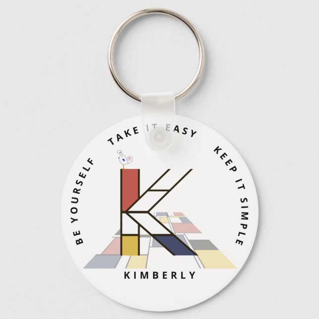 Impressive Neoplasticism Art Monogram. Letter K Keychain (Front)