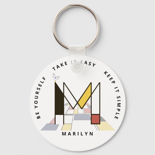 Impressive Neoplasticism Art Monogram. Letter M Keychain (Front)