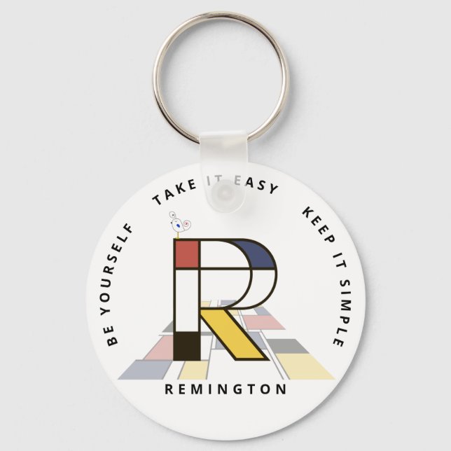 Impressive Neoplasticism Art Monogram. Letter R Keychain (Front)