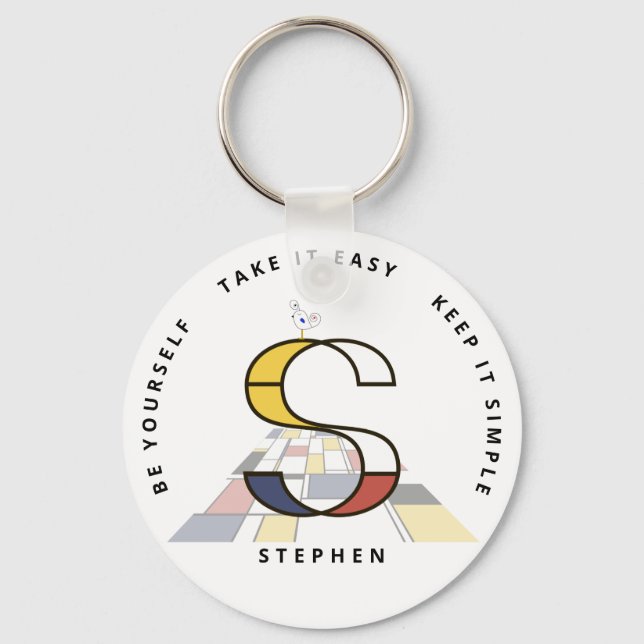 Impressive Neoplasticism Art Monogram. Letter S Keychain (Front)