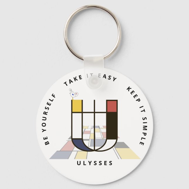 Impressive Neoplasticism Art Monogram. Letter U Keychain (Front)