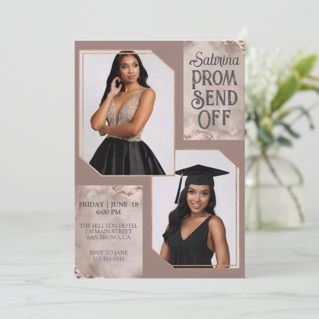 Impressive Prom Send Off Graduation Two Photos Invitation (Standing Front)