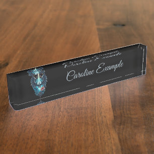 Impressive, realistic skull desk name plate