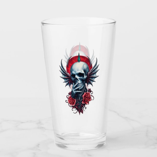 Impressive, realistic skull with wings  glass (Front)