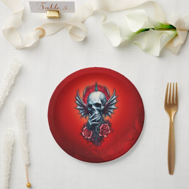 Impressive, realistic skull with wings  paper plates (Wedding)