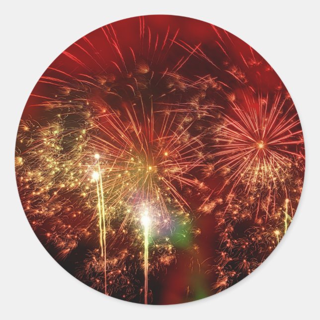 Impressive Red Fireworks Classic Round Sticker (Front)
