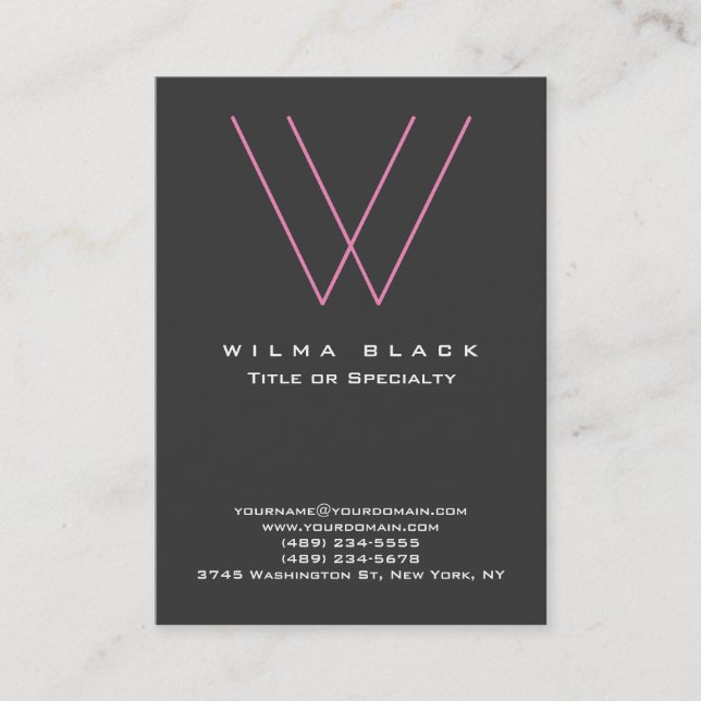 Impressive Trendy Modern Grey Pink Monogram Business Card (Front)