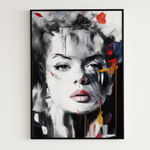 Impressive Woman Abstract Oil Painting Poster