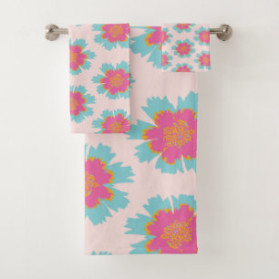 Imprimé fleurs bleu et rose mignon bath towel set