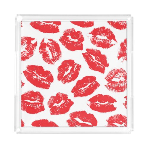 Imprint Kiss Red Lips Vintage Seamless Acrylic Tray