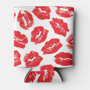 Imprint Kiss Red Lips: Vintage Seamless Can Cooler