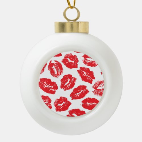 Imprint Kiss Red Lips Vintage Seamless Ceramic Ball Christmas Ornament