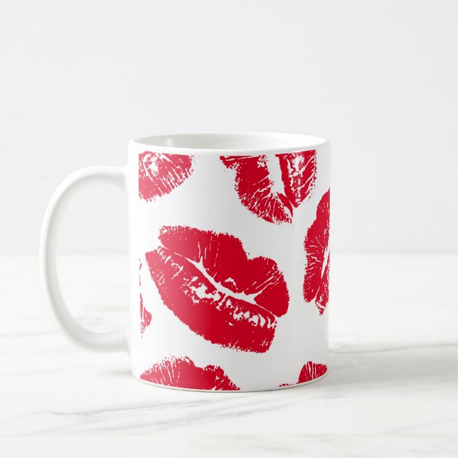 Imprint Kiss Red Lips: Vintage Seamless Coffee Mug (Left)