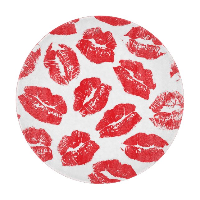 Imprint Kiss Red Lips: Vintage Seamless Cutting Board (Front)