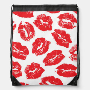 Imprint Kiss Red Lips: Vintage Seamless Drawstring Bag