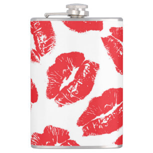 Imprint Kiss Red Lips: Vintage Seamless Flask