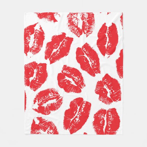 Imprint Kiss Red Lips Vintage Seamless Fleece Blanket
