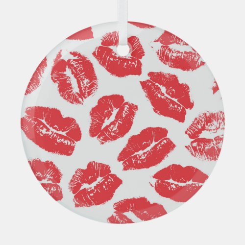 Imprint Kiss Red Lips Vintage Seamless Glass Ornament