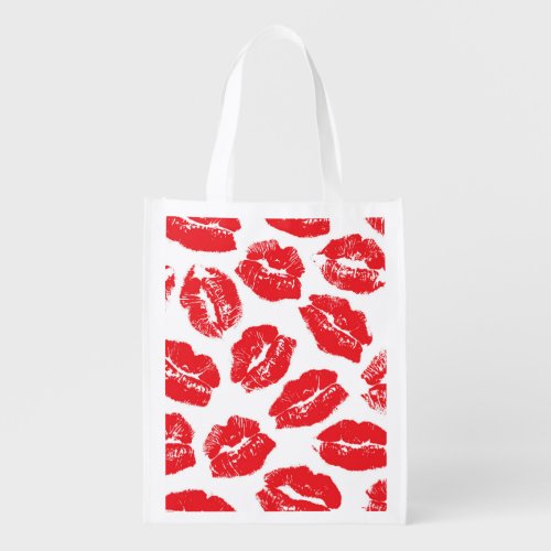 Imprint Kiss Red Lips Vintage Seamless Grocery Bag