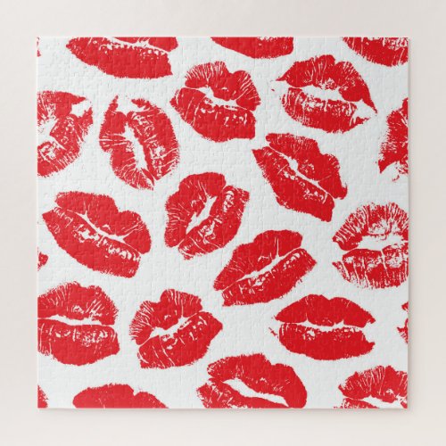 Imprint Kiss Red Lips Vintage Seamless Jigsaw Puzzle