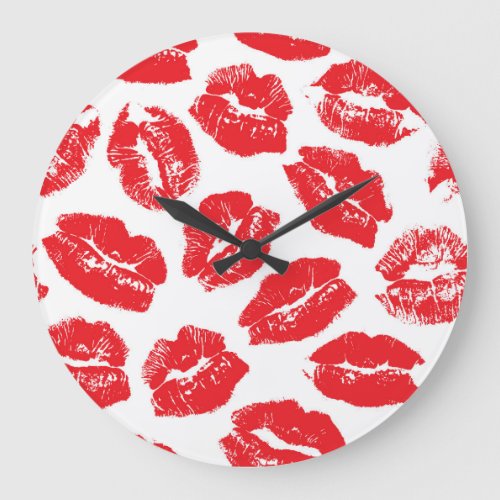 Imprint Kiss Red Lips Vintage Seamless Large Clock
